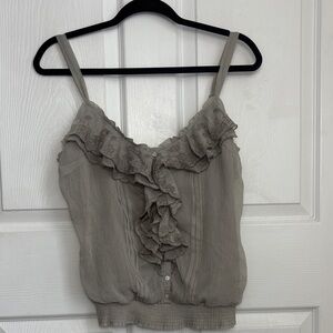 Gilly Hicks gray sheer Y2K cami ruffle top size Medium bow accents on straps